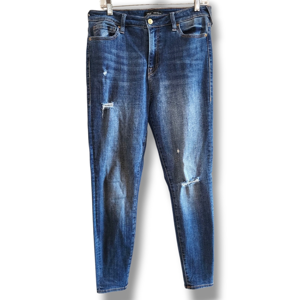 True Religion Blue Halle High Rise Super Skinny Ripped Knee Distressed Jeans 31